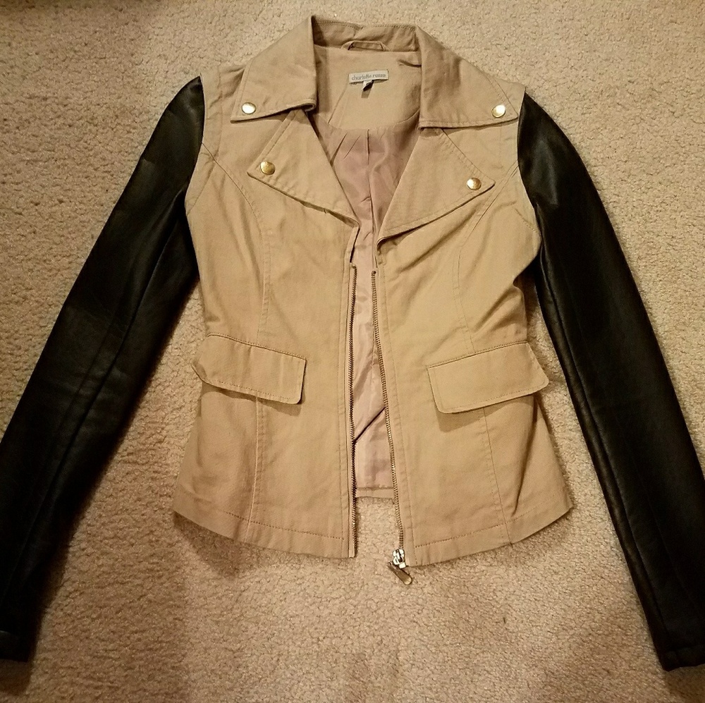 Charlotte Russe Fitted Jacket, Leather Sleeves